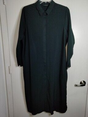 Athleta (Sz XL) Classic Black Stretch Button Down Front LS Urbanite Shirt Dress